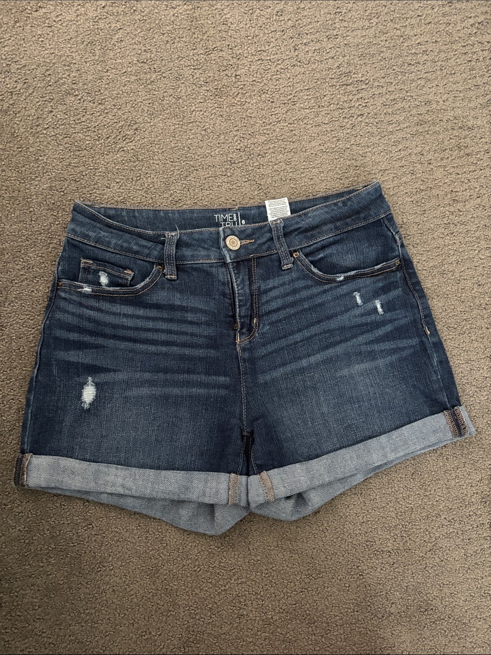 Time and Tru Dark Blue Rolled Hem Denim Shorts
